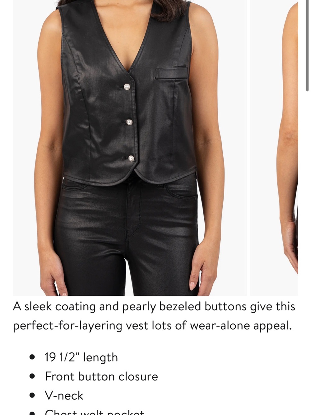 Kut from the Kloth Black Faux-Leather Sleeveless Vest with Pearl Buttons